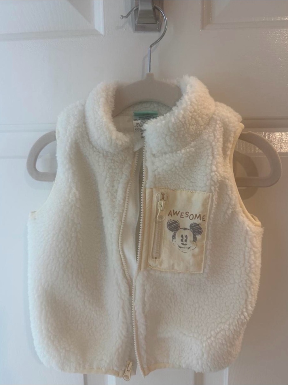 BABY Disney Cream Sherpa Vest with Mickey Pocket